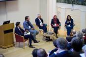 Das erste Panel mit Henry Marx, Martin Rahmel, Matthew Wood, Sarah Khalid und Doris Meder (v.l.n.r.)