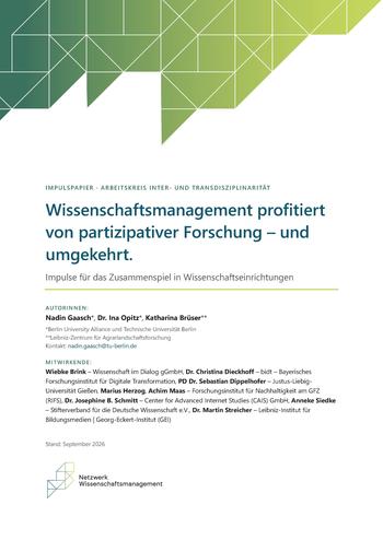 Impulspapier zu Wissenschaftsmanagement und partizipativer Forschung auf Zenodo frei verfügbar