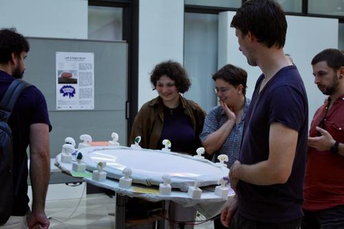 Visitors discover how brain regions are interconnected through an interactive structural connectivity installation