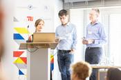 Presentation of the project "Inclusive Food Systems Transition" with C. Barnickel, K. Jacob and P.H. Feindt (from left to right).