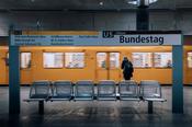 Bundestag Station with Moving U5 Train in Berlin