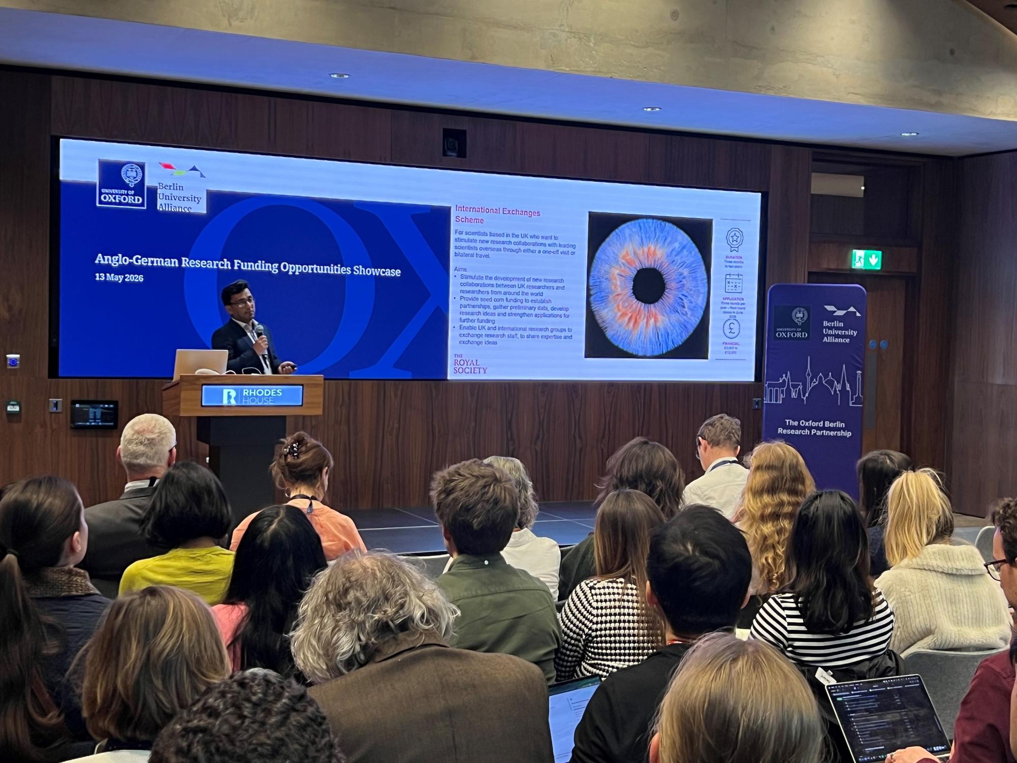 Ryan Ahmed presenting the Royal Society's funding opportunities
