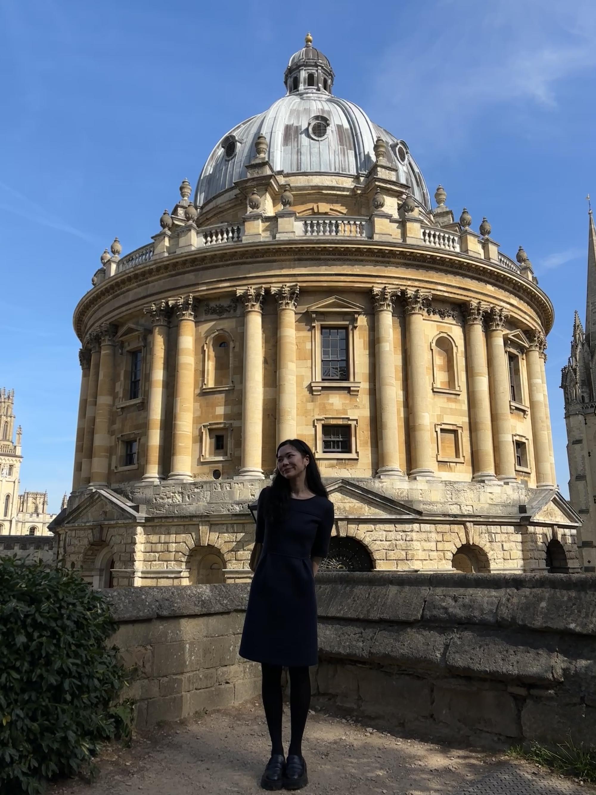 Audrey Yuki Brinker in front of the Radcliffe Camera in Oxford
