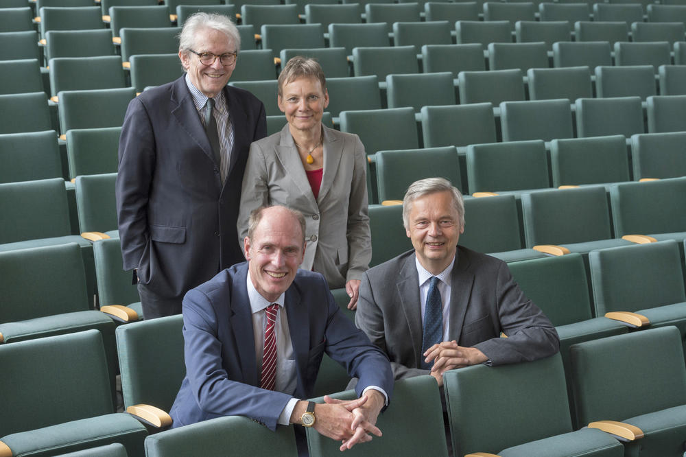 (clockwise) Chief executive officer of Charité-Universitätsmedizin Karl Max Einhäupl, the president of Humboldt-Universität Sabine Kunst, the president of Technische Univsität Christian Thomsen, and the president of Freie Universität Peter-André Alt