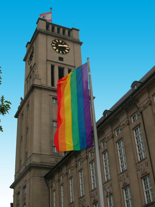Prideflag at the city hall of Berlin Schöneberg
