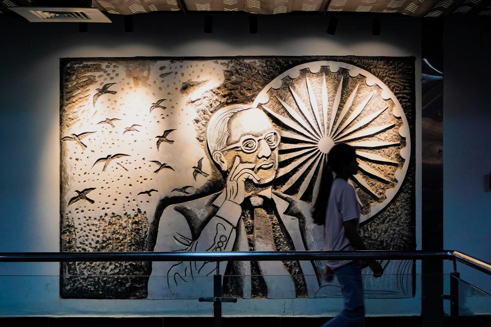 A mural depicting the Indian jurist and social reformer Dr. Babasaheb Bhimrao Ambedkar, who is regarded in India as a symbol of resilience, intellect, and social justice.