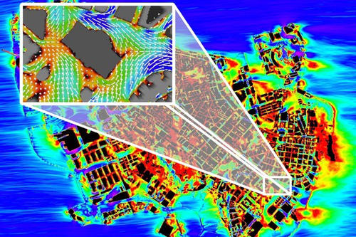 Die Grafik zeigt das Klima auf der Halbinsel Macau in der sogenannten PALM-Simulation - schlechte Ventilation ist rot dargestellt, gute Ventilation blau. Dieses Modell liefert die Grundlage für das neue Stadtklimamodell.