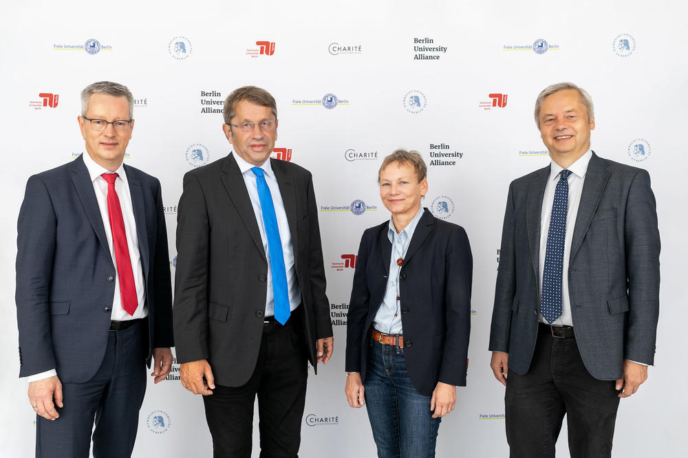 Leaders of the Berlin University Alliance: Günter M. Ziegler, President of Freie Universität, Heyo K. Kroemer, Chief Executive Officer of Charité, Sabine Kunst, President of Humboldt-Universität, Christian Thomsen, President of Technische Universität