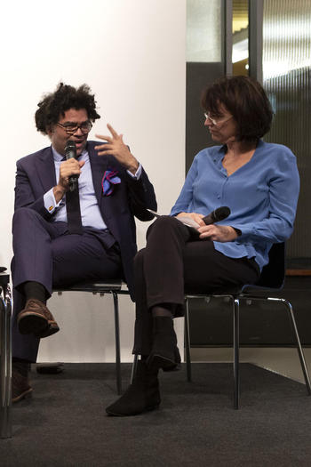 Moderator Jutta Müller-Tamm, director of Friedrich Schlegel Graduate School, and Ijoma Mangold, Die ZEIT magazine.