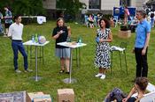 Was macht eigentlich ein Exzellenzcluster? Das Panel mit Yangfan Peng (NeuroCure), Andrea Walther (MATH+), Caro Bacciu (Moderation) und Piet Brouwer (Center for Chiral Electronics)