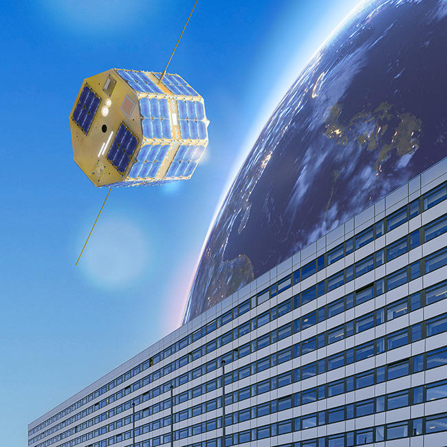 Kampagnenmotiv Satellit über der TU Berlin