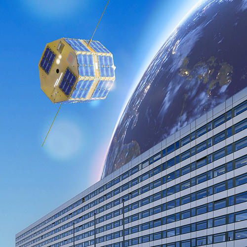 Kampagnenmotiv Satellit über der TU Berlin